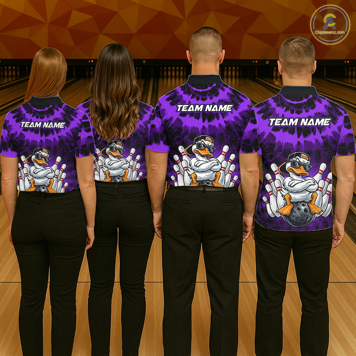 Custom Purple Funny Duck Bowling Jersey for Women Bowling Uniform Polo & 1/4 Zip Bowling Team Shirts HNT238