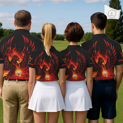 Mens Golf Polo Shirt Custom Phoenix Red Flame Team Golf Tops, Black Golf Outfit For Men NHN0084