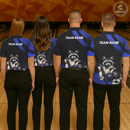 Custom Blue Ugly Raccoon Bowling Shirt for Women Bowling League Polo & Quarter-Zip Gift QZT853