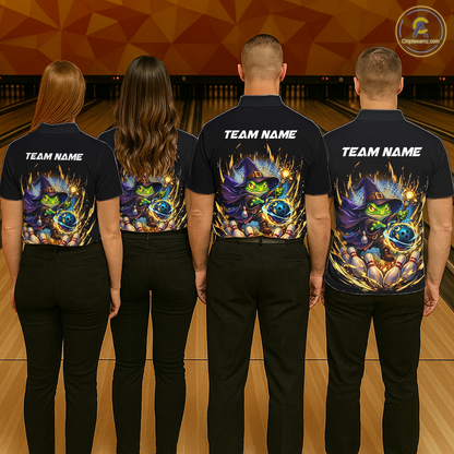 Personalized Frog Wizard Bowling Shirt for Men Flame Bowling Jersey League Polo & Quarter-Zip QZT890