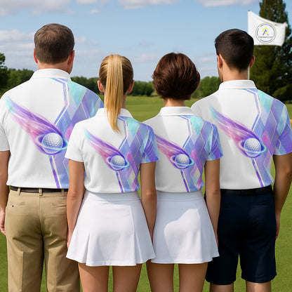 Mens Golf Polo Shirt Violet Square Plaid Pattern Custom Golf Ball Golf Tops For Men NHN0204