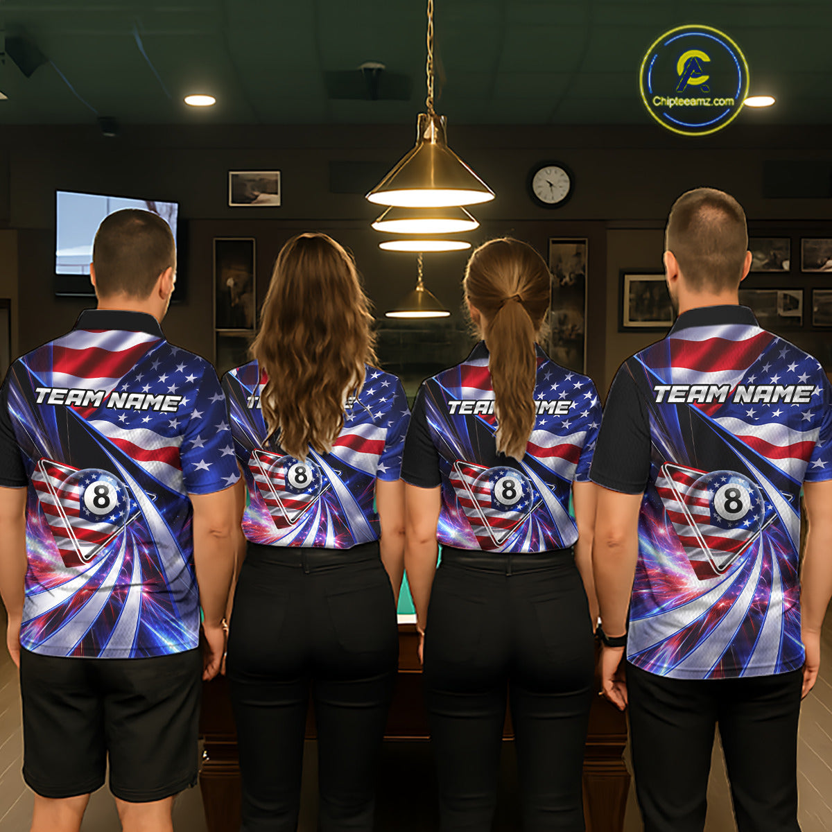 Personalized Colorful Galaxy American Flag 8 Ball Pool Billiard Shirts For Women Billiard Attire Gifts NYN2791