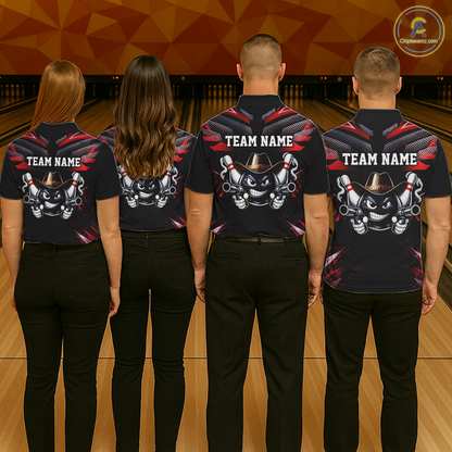Custom Black & Red Funny Cowboy Bowling Shirt for Women Polo & 1/4-Zip Bowling League QZT840