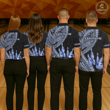 Load image into Gallery viewer, Black and Blue Tribal Pattern Bowling Jersey for Women Bowling Uniform Bowling Team Shirts HNT225