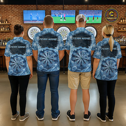 Icy Snowflake Blue Dartboard Men Darts Polo & 1/4-Zip Shirts Custom Darts Clothing Team Shirt Jersey NYN3034