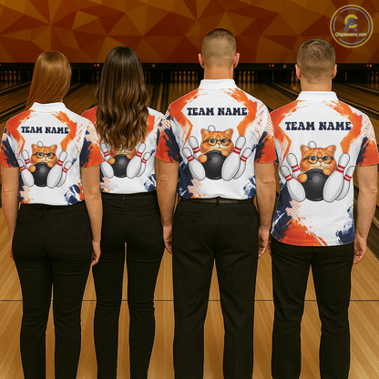 Custom Funny Cat Bowling Jersey for Women Bowling Team Shirts Bowling League Polo & 1/4 Zip HNT186