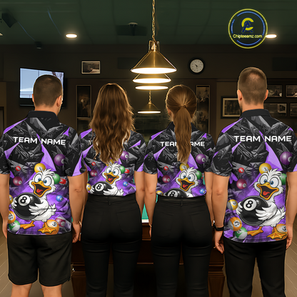 Custom Purple Funny Duck 8 Ball Pool Shirts Billiard Shirt for Women Billiard Team Jersey League NNT172