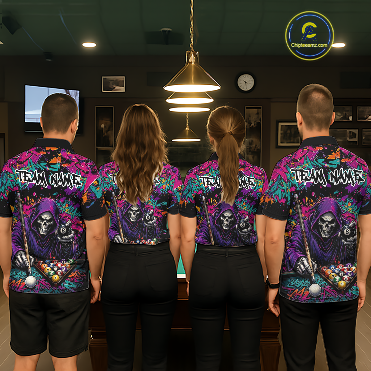 Custom Graffiti Grim Reaper 8 Ball Billiard Shirt for Men Billiard Team Jersey Billiard League NNT186