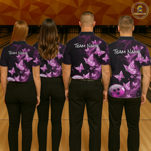 Load image into Gallery viewer, Custom Pink Galaxy Butterflies Bowling Shirt for Women Butterfly Bowling Team Jersey Bowling League HNT277