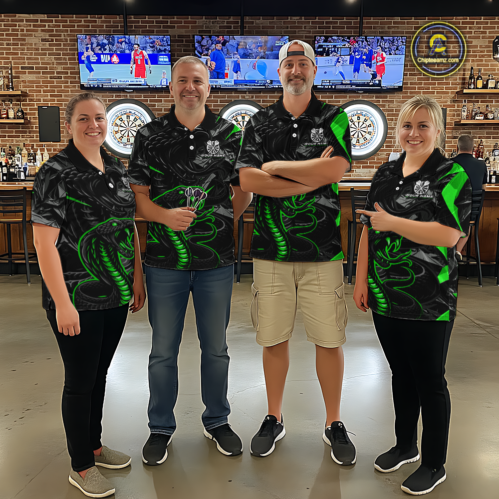 Green Custom Cobra Snake Dart Shirts for Men Dart Team Jersey Dartboard Gifts Polo & 1/4 Zip NNT162