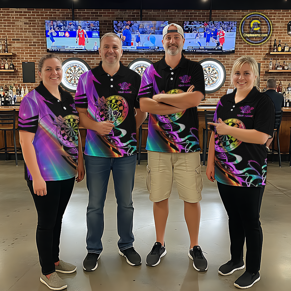 Custom Neon Pattern Dart Shirts For Men Dart Board Shirts Polo & 1/4 Zip Dart Jersey Team NNT128
