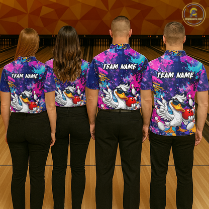 Custom Graffiti Funny Duck Bowling Jersey for Women Bowling League Bowling Team Shirts Polo & 1/4 Zip HN234