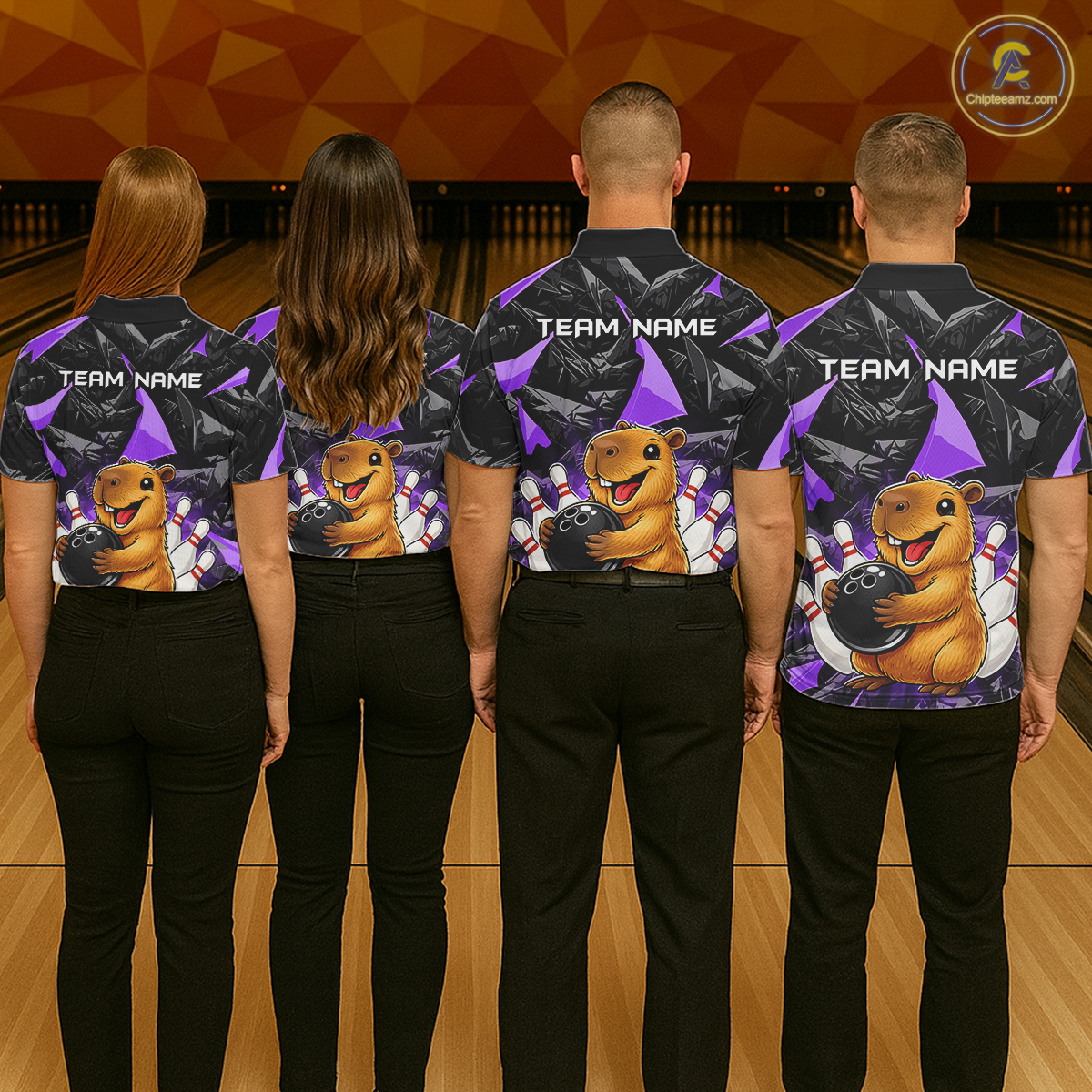 Custom Purple Capybara Bowling Jersey for Women Bowling Team Shirts Bowling Polo & 1/4 Zip HNT255