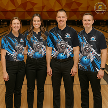 Load image into Gallery viewer, Custom Turquoise Raccoon Bowling Jersey for Men Bowling Team Shirts Bowling Polo &amp; 1/4 Zip HNT254