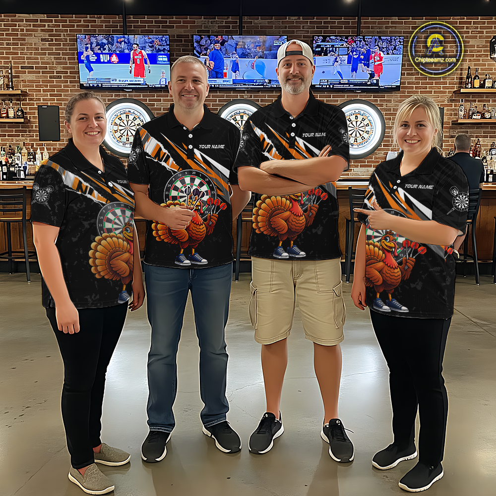 Orange Funny Turkey Chicken Darts Shirt for Women Darts Team Jerseys Polo & 1/4 Zip Dart League NNT130