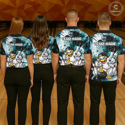 Custom Watercolor Teal Duck Bowling Jersey for Women Bowling Team Shirts Polo & 1/4 Zip HNT239