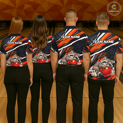 Custom Orange Raccoon Funny Bowling Jersey for Women Bowling Team Shirts Polo & 1/4 Zip HNT247