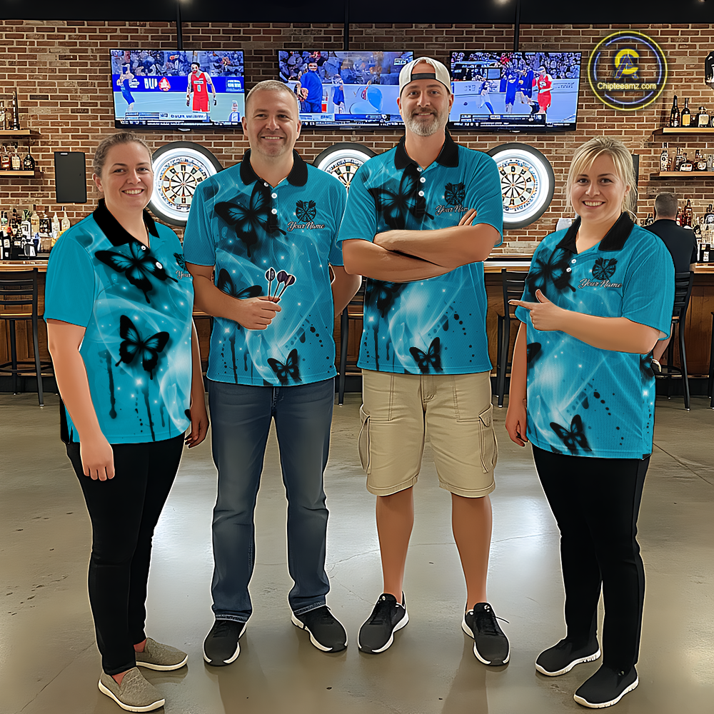 Custom Turquoise Galaxy Butterflies Darts Shirt for Men Darts Team Jerseys Dartboard Shirt NNT261
