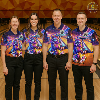 Funny Raccoon Bowling for Women Custom Bowling League Jersey Polo & 1/4-Zip Bowling Outfit QZT903
