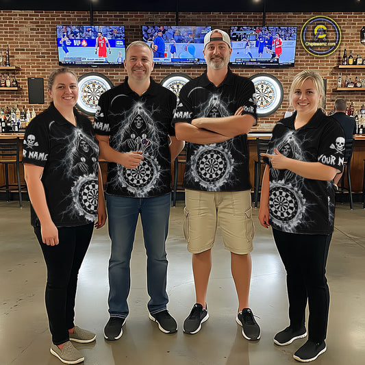 Lightning Thunder White & Black Grim Reaper Custom Dart Quarter-Zip Shirt Women Dart League Jerseys NYN2091
