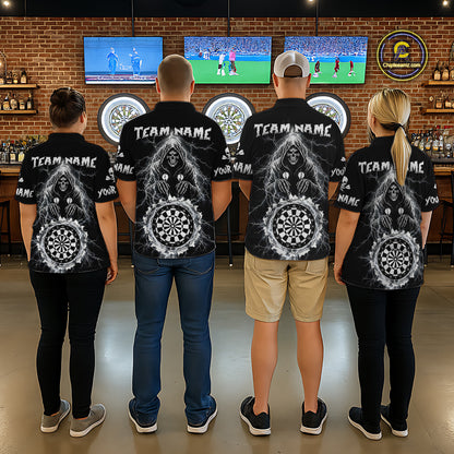 Lightning Thunder White & Black Grim Reaper Custom Dart Polo Shirt Women Dart League Jerseys NYN2091