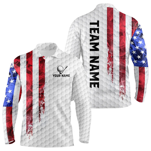 Red, White and Blue Smoke American Flag Men golf polo shirts custom Patriotic Men white golf polo NQS9380