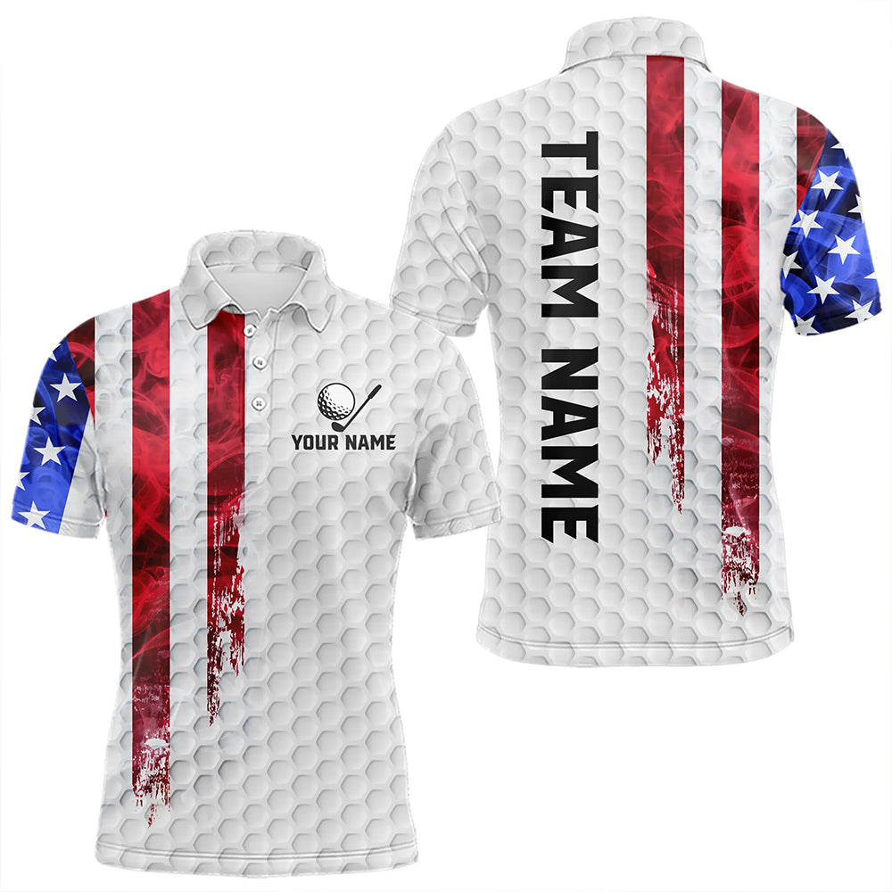 Red, White and Blue Smoke American Flag Men golf polo shirts custom Patriotic Men white golf polo NQS9380