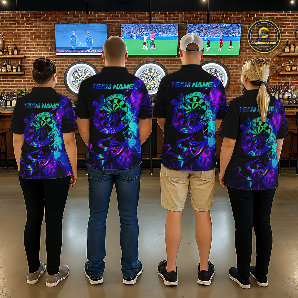 Custom Neon Pattern Dart Shirts For Men Dart Board Shirts Polo & 1/4 Zip Dart Jersey Team NNT129