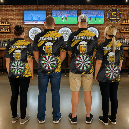 Custom Yellow Funny Beer Darts Board Dart Shirts For Men Darts Team Jerseys Dart Tournament NNT120