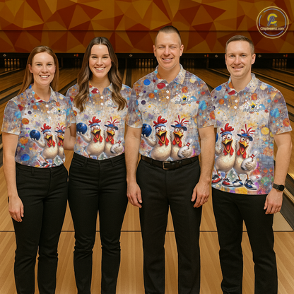 Custom Funny Chicken Bowling Team Shirt for Women Colorful Bowling Buddy Shirt Polo & 1/4 Bowling Outfit QZT955