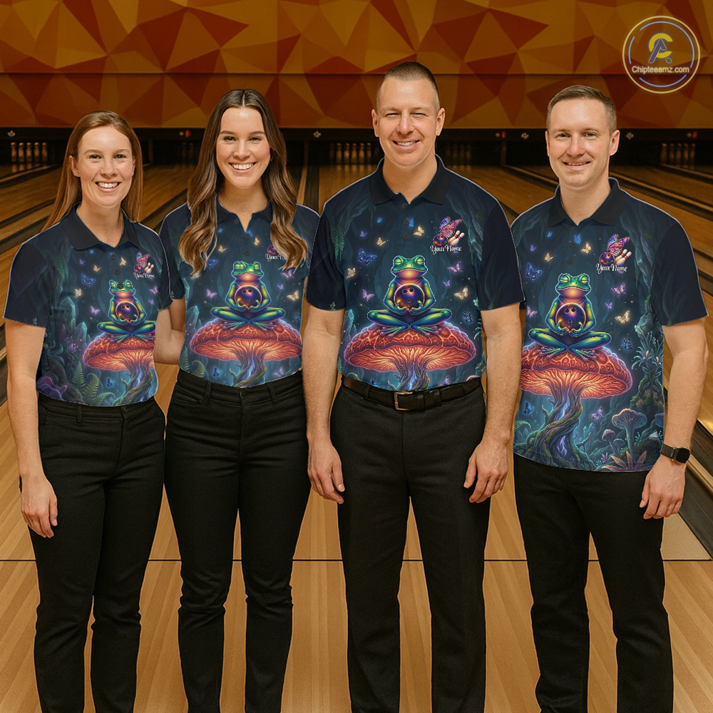 Custom Zen Frog Bowling Shirt for Women Meditation Style Bowling Jersey Polo & 1/4-Zip QZT991
