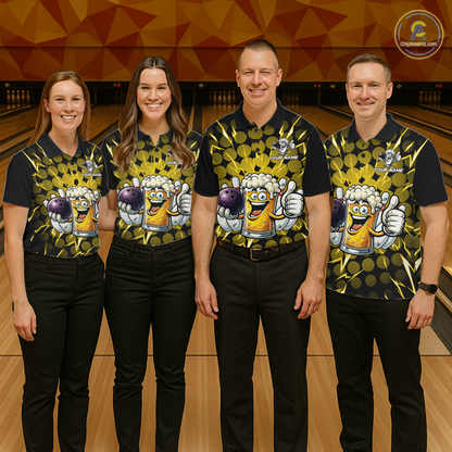 Custom Yellow Funny Beer Bowling Jersey for Men Bowling Team Shirts Polo & 1/4 Zip HNT187