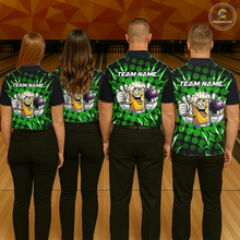 Load image into Gallery viewer, Custom Green Funny Beer Bowling Jersey for Women Bowling Team Shirts Polo &amp; 1/4 Zip HNT187