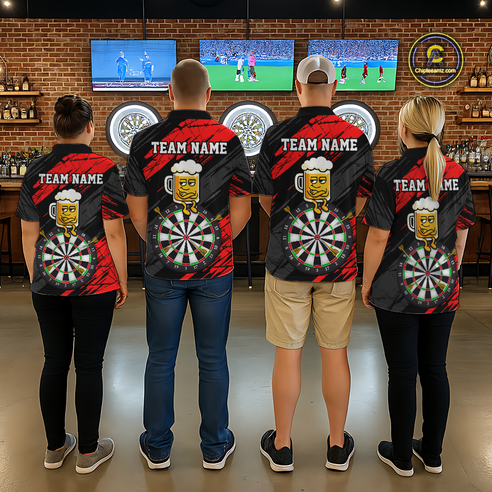 Custom Red Funny Beer Darts Board Dart Shirts For Women Darts Team Jerseys Dart Tournament NNT120