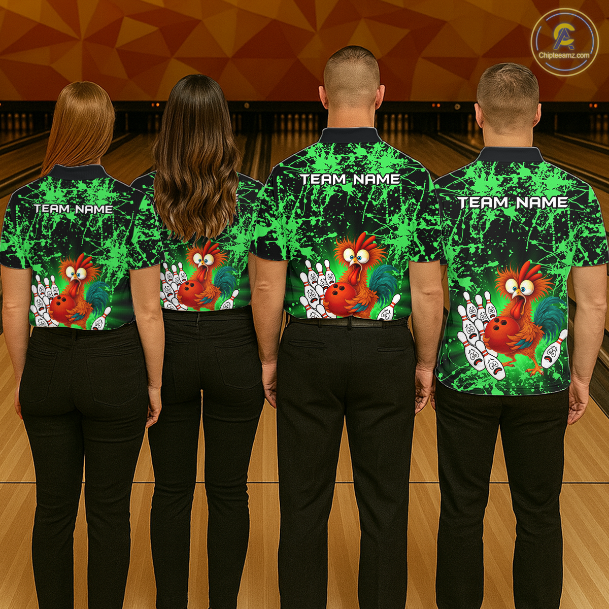 Green Funny Chicken Bowling Jersey for Women Bowling League Bowling Team Shirts Polo & 1/4 Zip HN232
