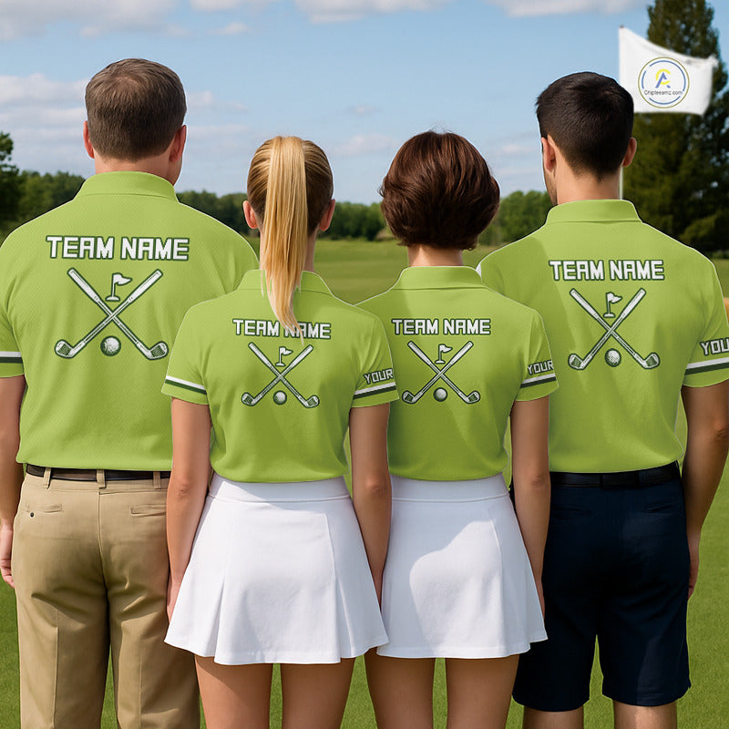 Womens Golf Polo Shirt Custom Name Green And White Golf Shirts For Team Personalized Golf Gifts NHN0096