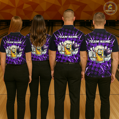 Custom Purple Funny Beer Bowling Jersey for Women Bowling Team Shirts Polo & 1/4 Zip HNT187