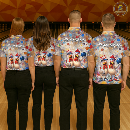 Custom Funny Chicken Bowling Team Shirt for Women Colorful Bowling Buddy Shirt Polo & 1/4 Bowling Outfit QZT955