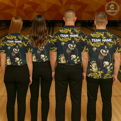 Black and Yellow Camo Funny Bulldog Bowling Shirts For Men Custom Cool Bowling Outfits Team Jerseys NQS11215