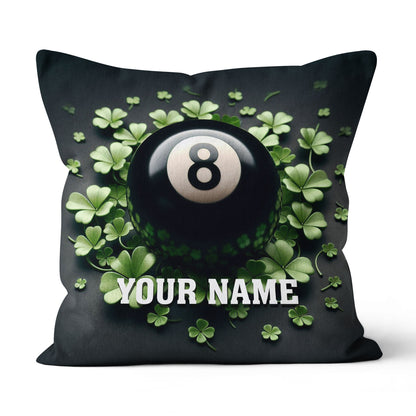 Funny 8 Ball Pool And Clovers Black Pillows Custom Name Billiard Pillows TDM0818