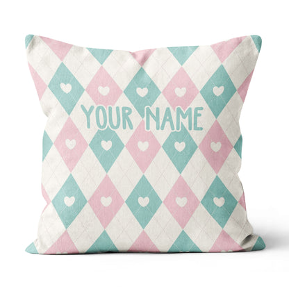 Argyle Pattern With Hearts Custom Cute Throw Pillow Personalized Gifts LDT1126