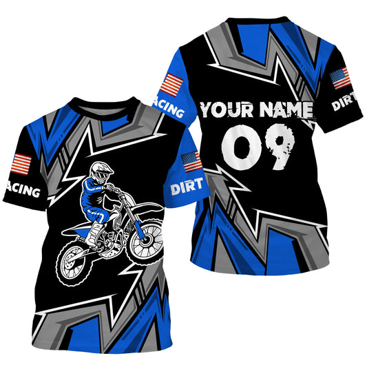 Flag American kid men women custom UPF30+ MX jersey blue dirt racing shirt motorcycle racewear PDT49