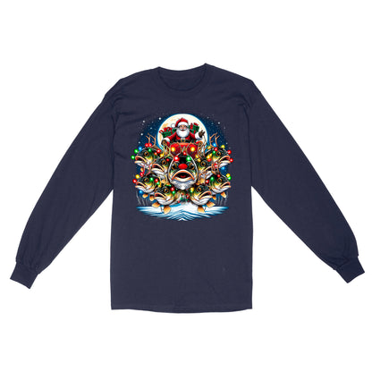 Long Sleeve - Nine Bass fish as Santa's Reindeer