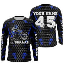 Load image into Gallery viewer, Blue custom name&amp;number off-road jersey Motocross kids men women UPF30+ dirt bike racing motorcycle PDT127