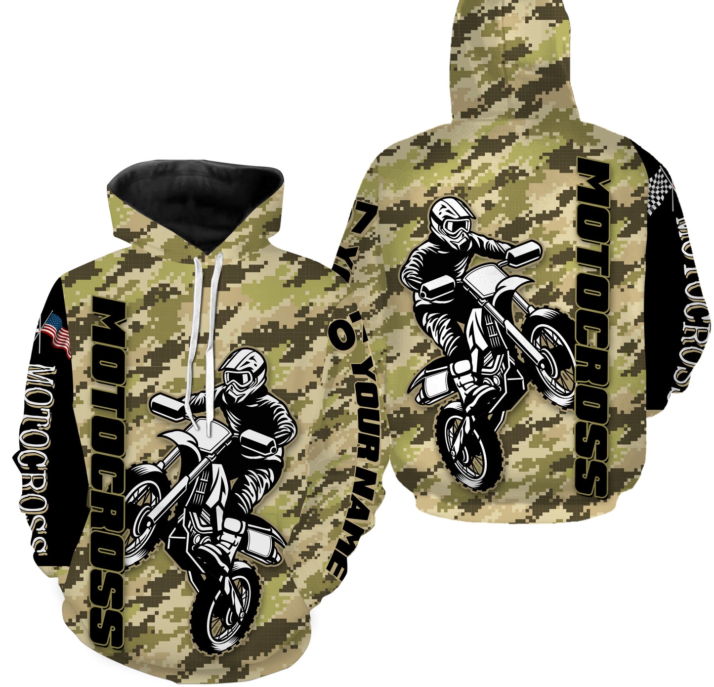 Motocross Rider Personalized Long Sleeves Hoodie T-shirt, Camo All Over Printed Motorcycle Off-road Racing| NMS299