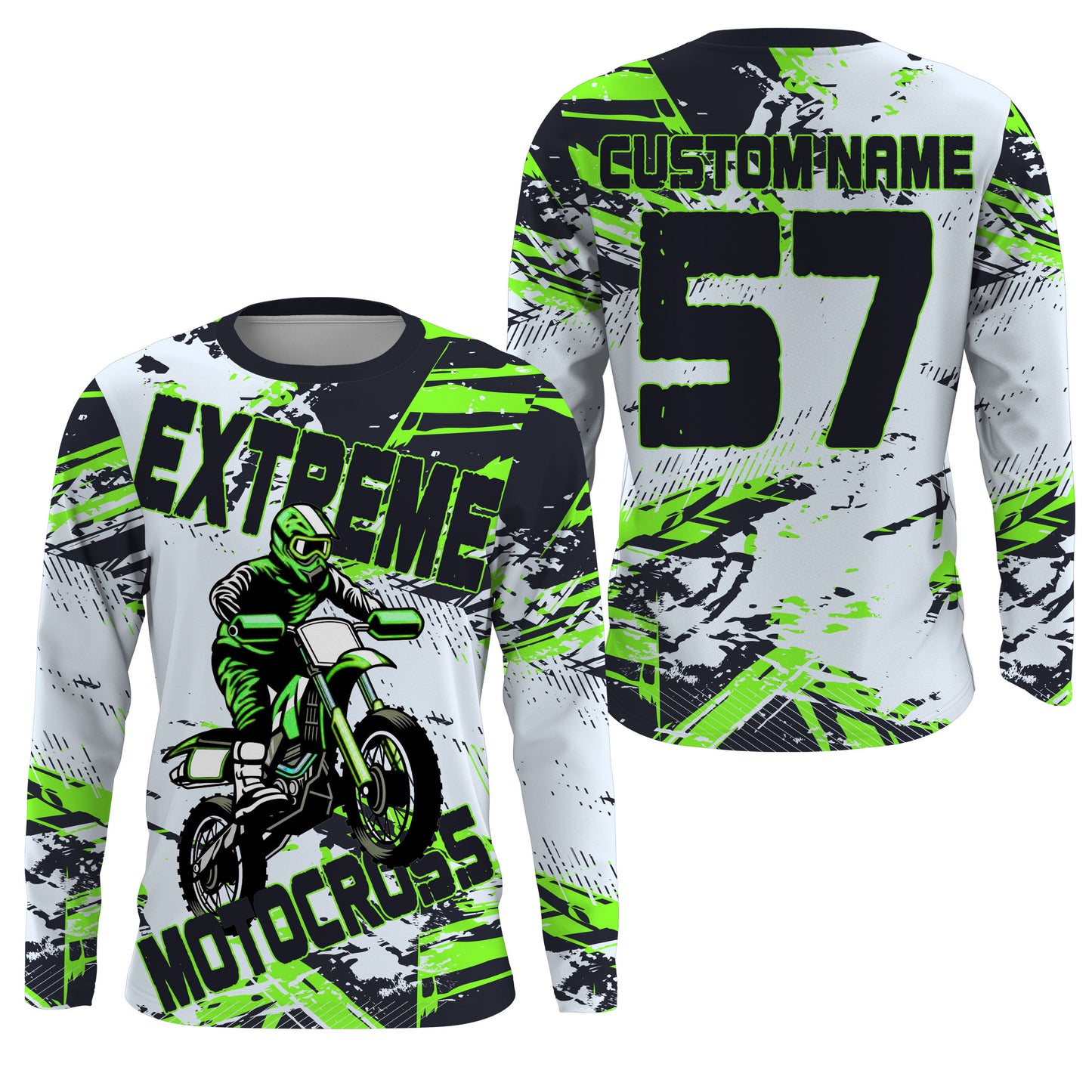 Customized name&number Motocross jersey green white youth adult UV MX dirt bike long sleeves racing PDT190
