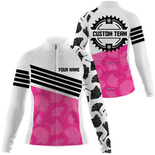 Load image into Gallery viewer, Pink cycling jersey women UPF50+ floral biking gear with 3 pockets Long short sleeve bike shirt| SLC124
