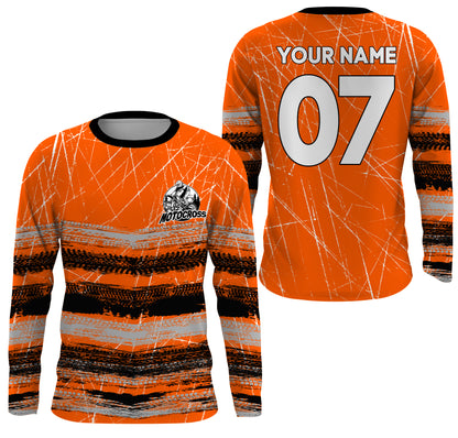 Custom motocross jersey orange tire track dirt bike UPF30+ kids men women motorcycle off-road NMS1032