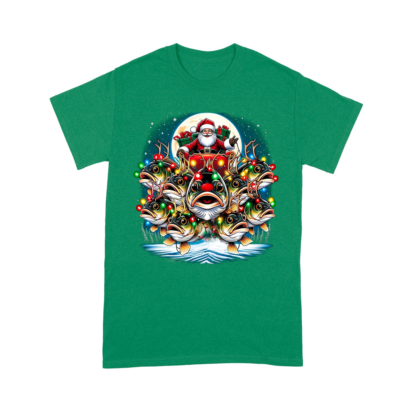 T-Shirt - Nine Bass fish as Santa's Reindeer