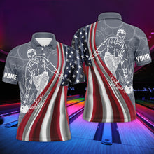 Load image into Gallery viewer, Patriotic Men's Polo Bowling Shirt, American Flag Custom Name Bowlers Jersey Short Sleeve NBP97